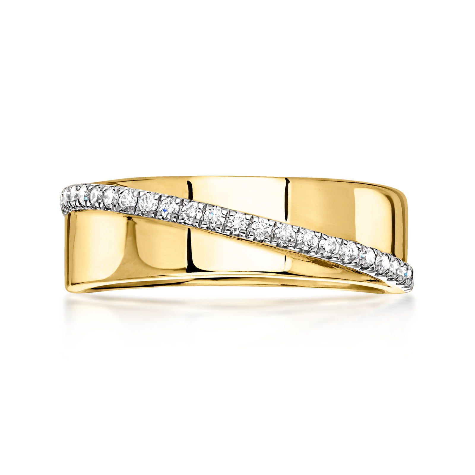 Image of 0.20 ct. t.w. Lab-Grown Diamond Diagonal Stripe Ring in 18kt Gold Over Sterling