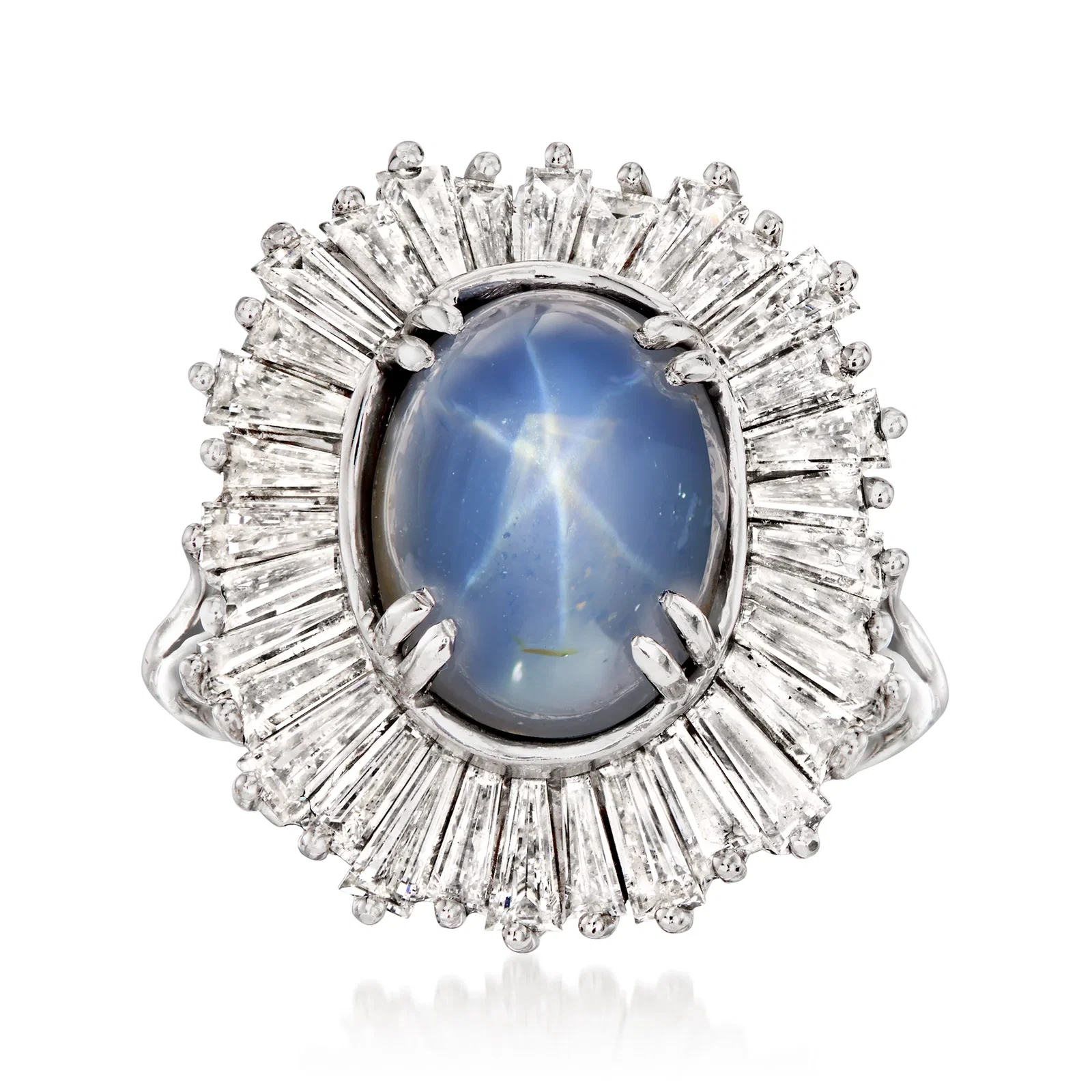Image of C. 2020 Vintage 7.75 Carat Star Sapphire and 2.00 ct. t.w. Diamond Ring in Platinum