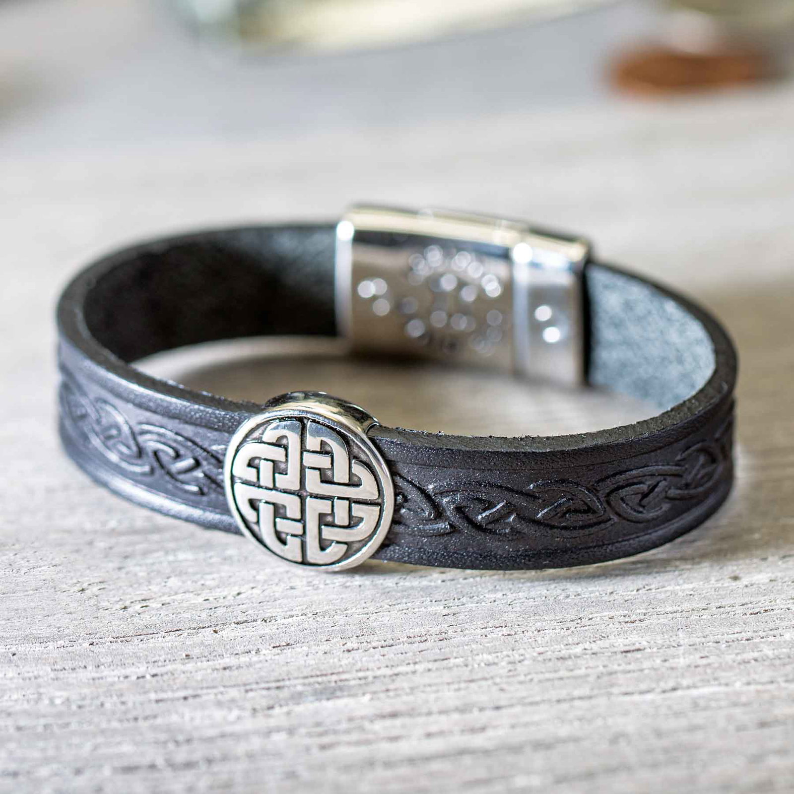 Image of Leather Celtic Knot Magnetic Cuff Bracelet