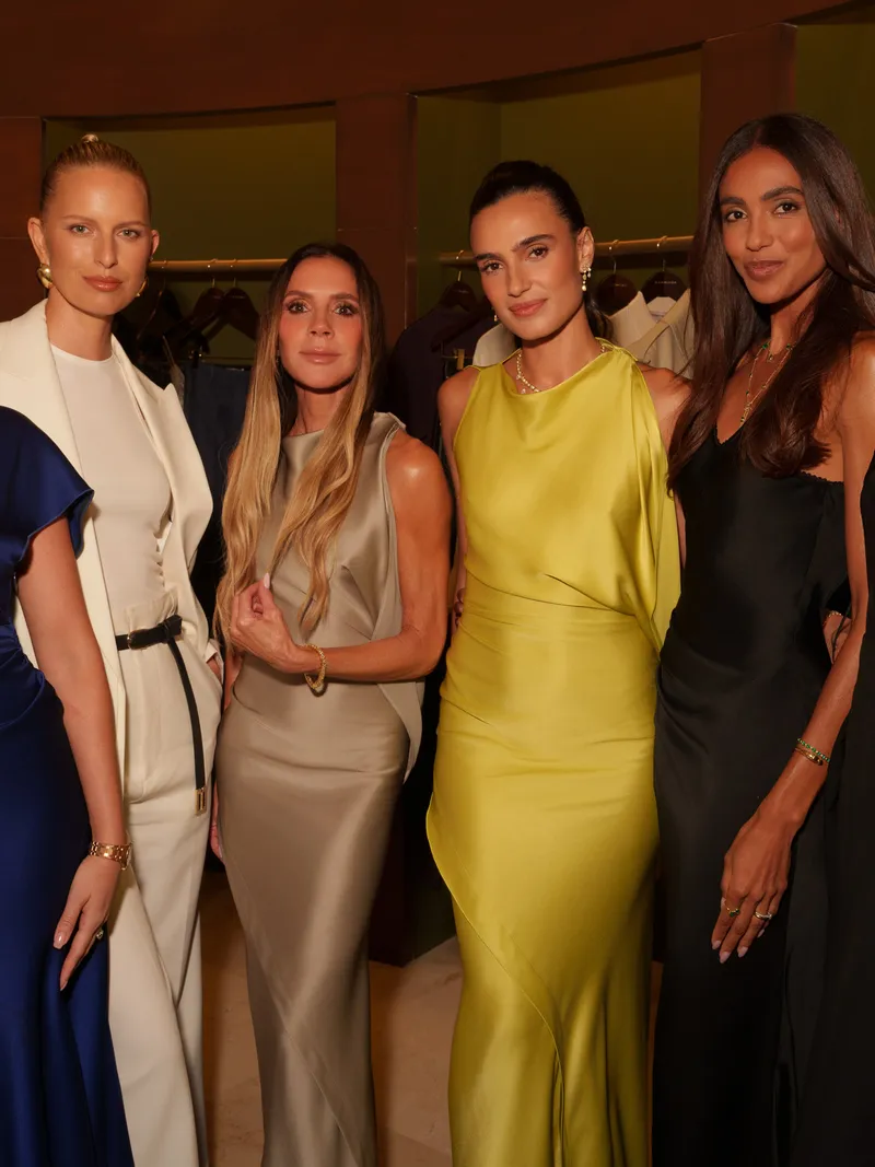 Image may contain: Shakara Ledard, Karolína Kurková, Victoria Beckham, Clothing, Dress, Adult, Person, and Evening Dress