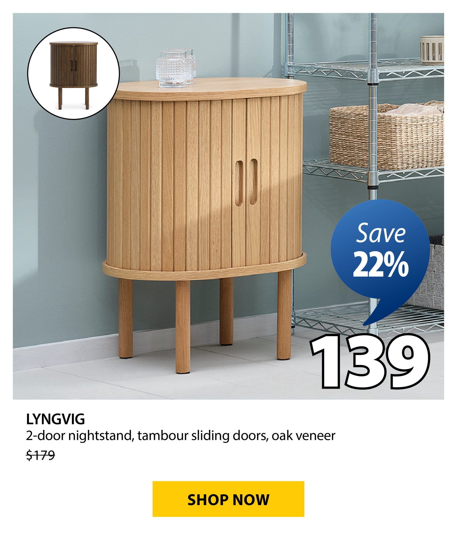 LYNGVIG  2-door nightstand, tambour sliding doors | Save 22%
