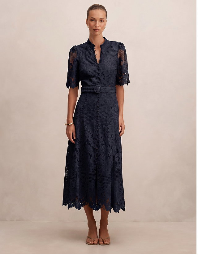 Liberty Flutter Sleeve Lace Midi Dress