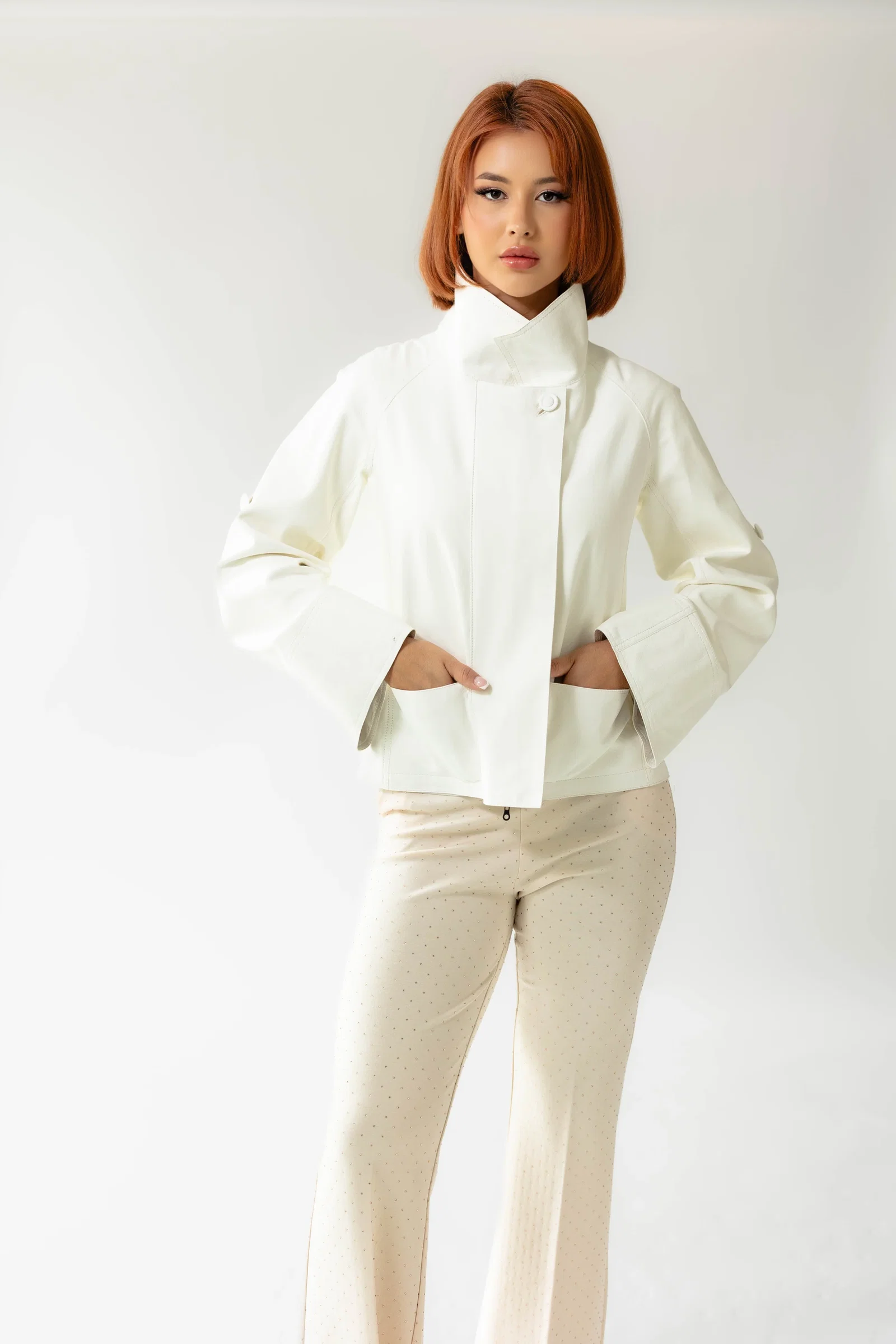 Image of Reversible Pieno Fiore Leather Jacket in Bianco Ottico