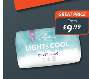 slumberdown light and cool 1 tog duvet. Great price - from £9.99