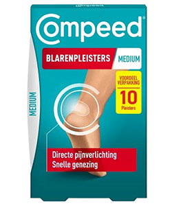 Box of Compeed Medium blister plasters (10), adhesive hydrocolloid pads for blister pain relief and fast healing