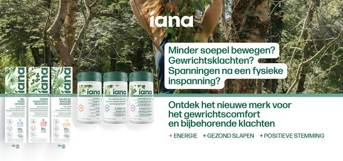 Iana supplement jars and boxes displayed against woodland backdrop, promoting joint comfort, energy, sleep and positive mood