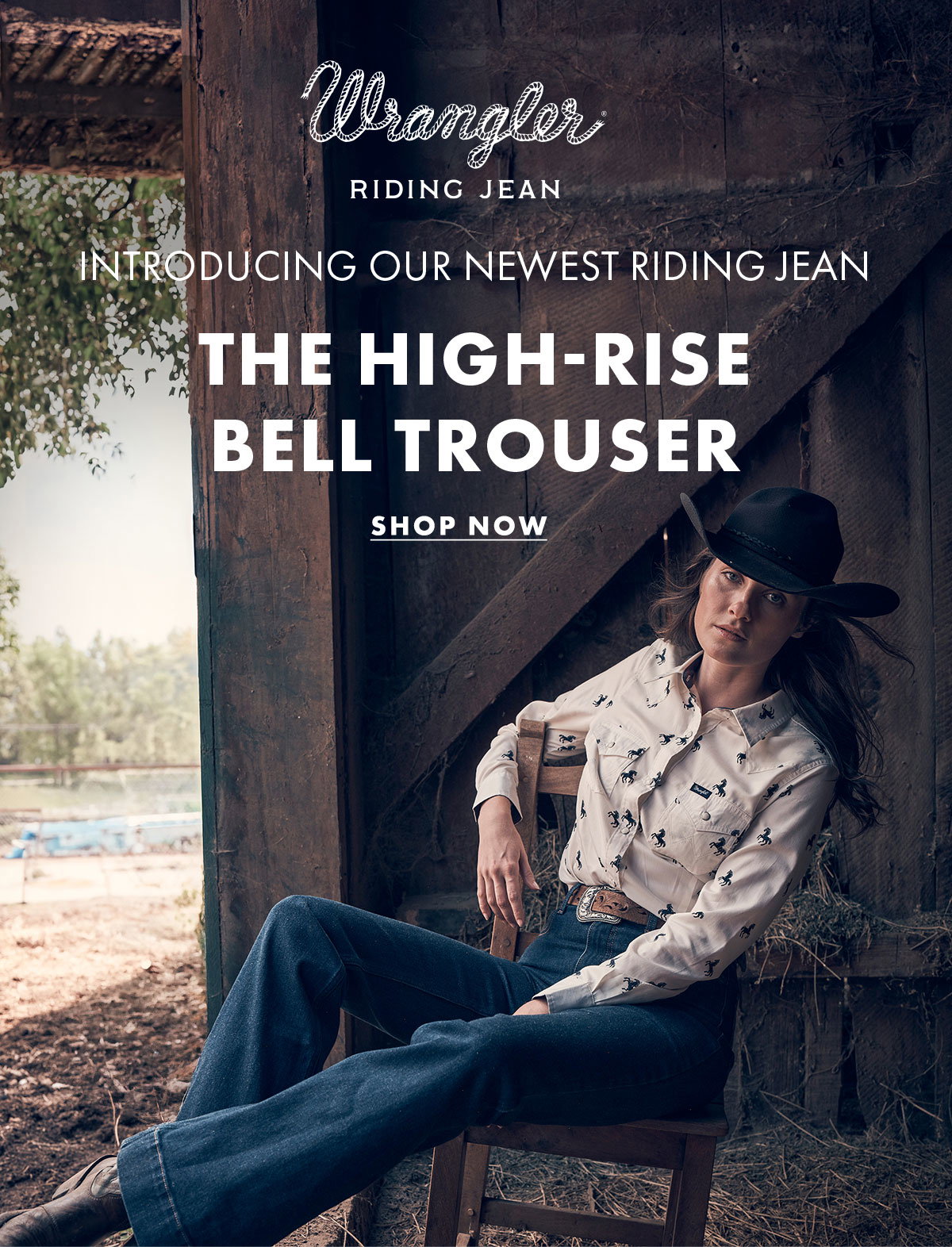 Wrangler Riding Jean Introducing Our Newest Riding Jean The High-Rise Bell Trouser Shop Now