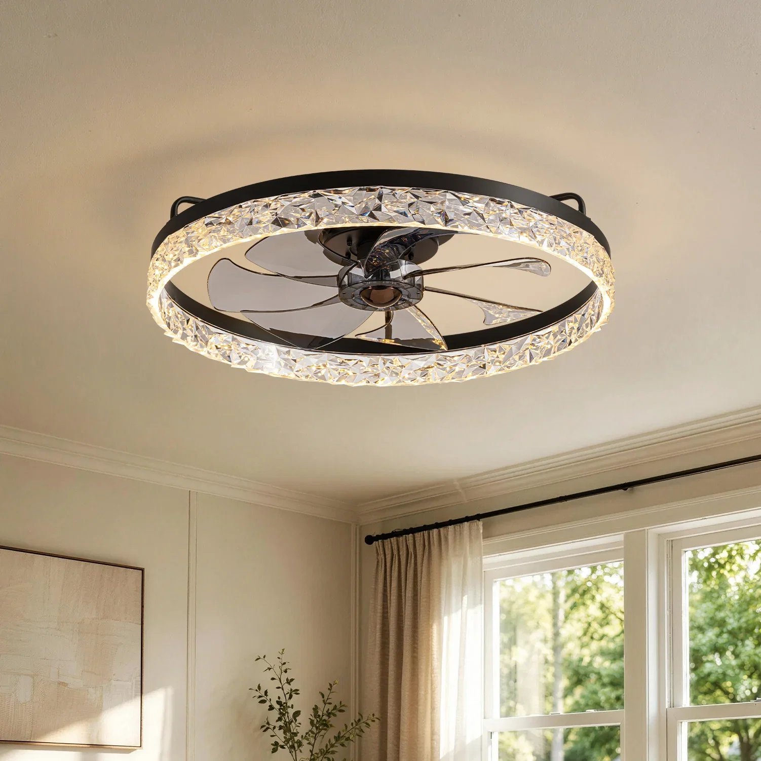 Image of Circular Ceiling Fan Light Modern And Simple Creative Embedded Integrated