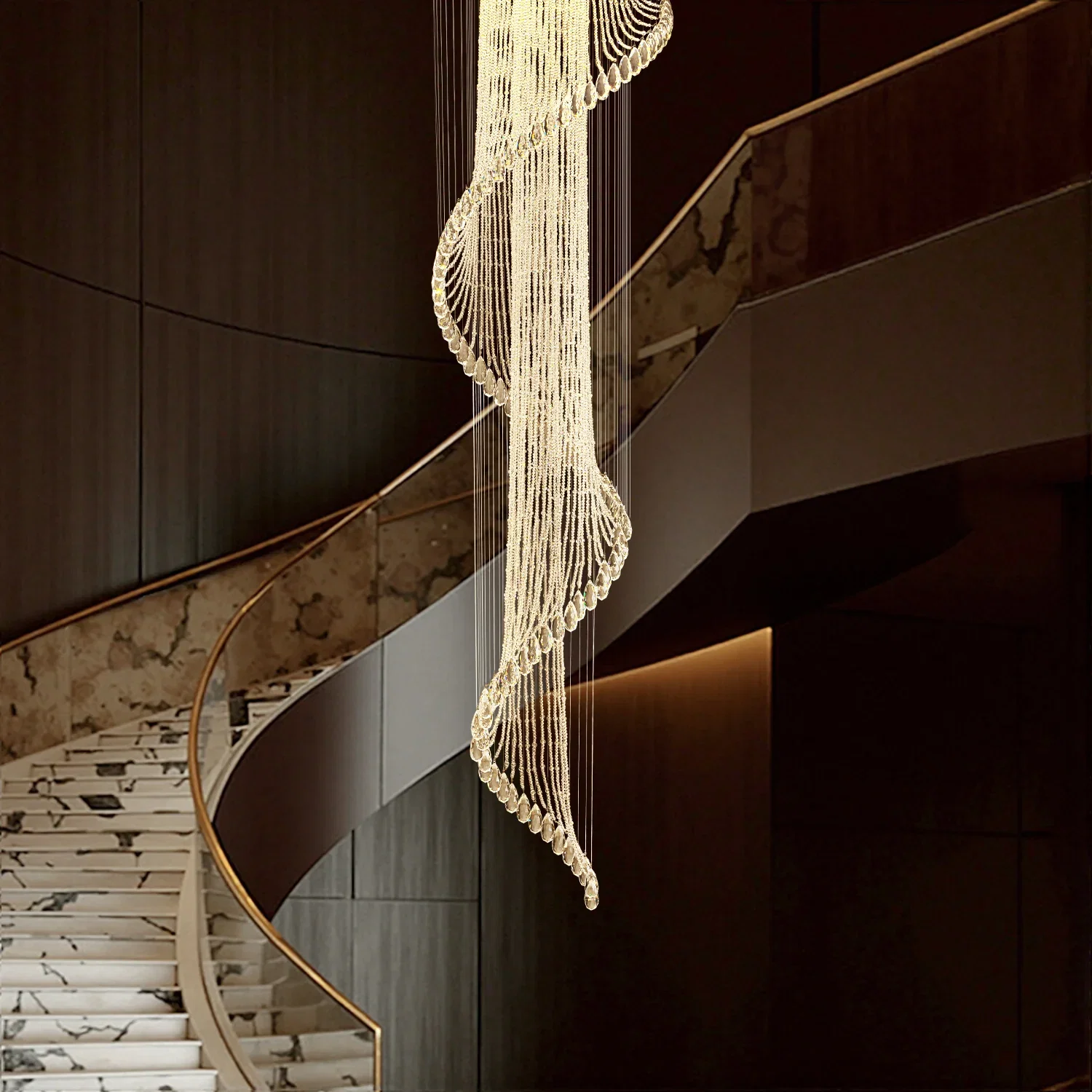 Image of Modern Art Design Crystal Spiral Raindrop Chandelier