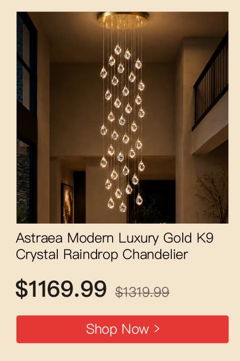 Astraea Modern Luxury Gold K9 Crystal Raindrop Chandelier