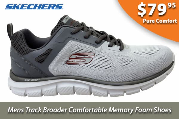 Skechers Mens Track Broader Comfortable Lace Up Shoes Grey Charcoal