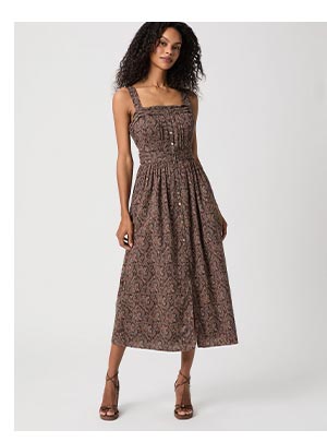 Temecula Dress in Dark Brown Multi.