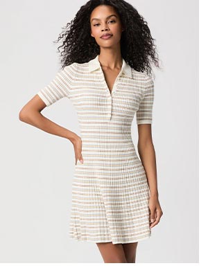 Ollie Dress in White Multi Stripe.
