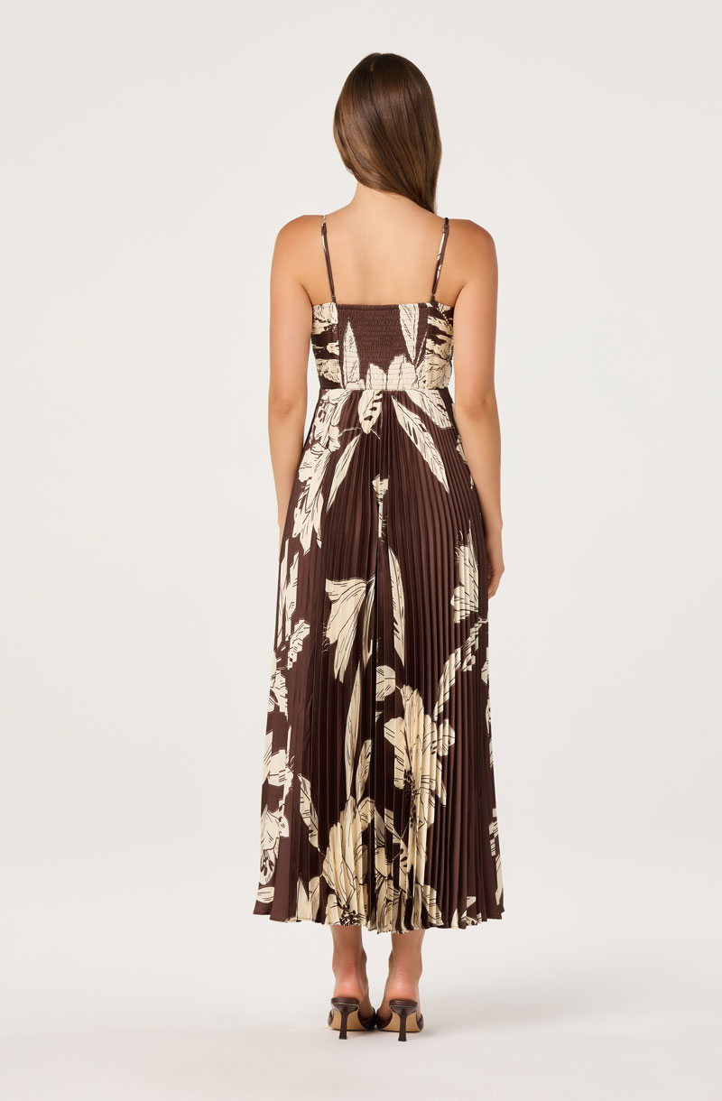 Woman Wearing Pleated Satin V-Neck Maxi Dress