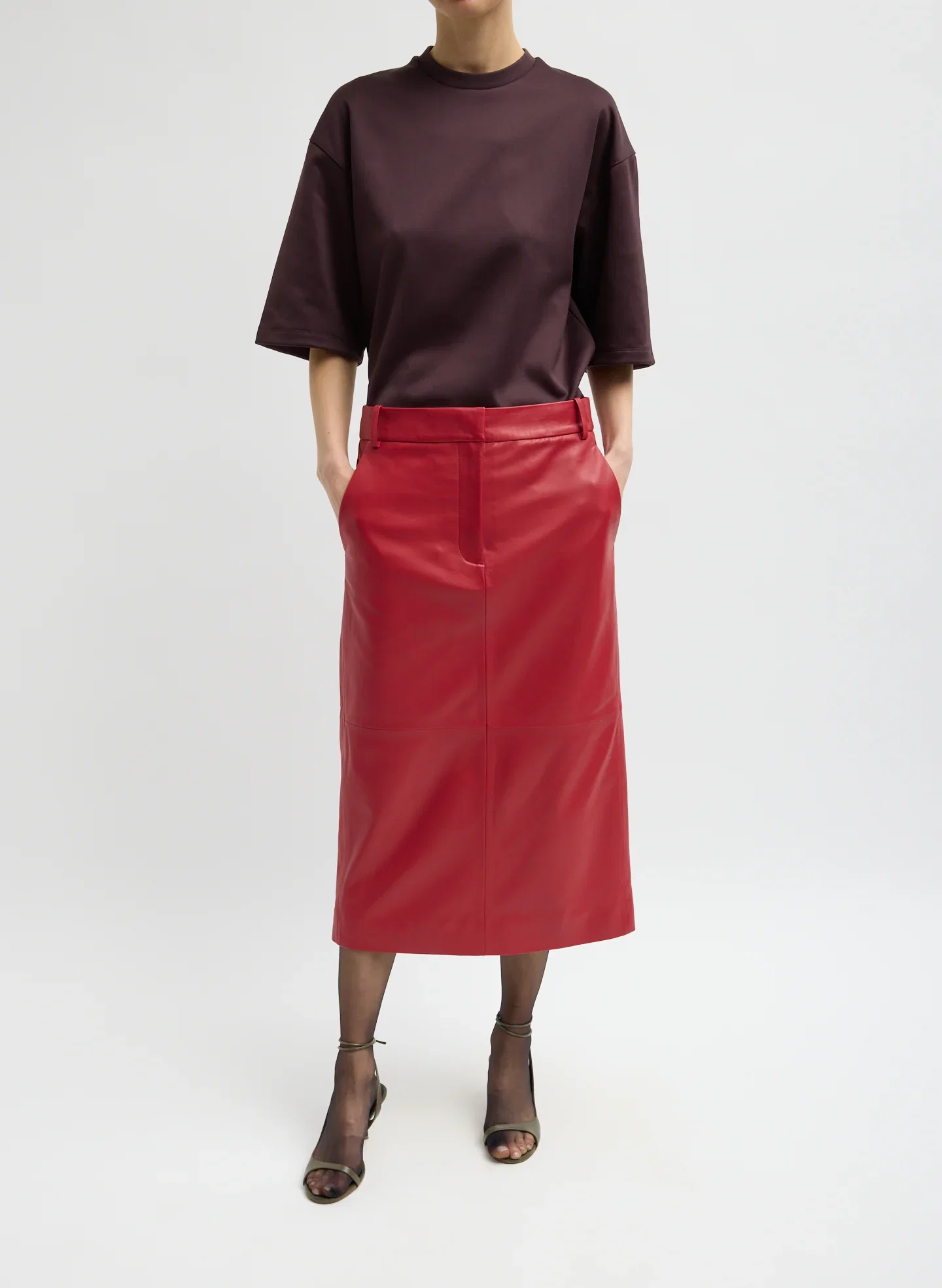Image of Leather Midi Trouser Skirt