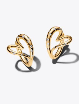 Organically Shaped Stone-Set Heart Hoop Earrings 