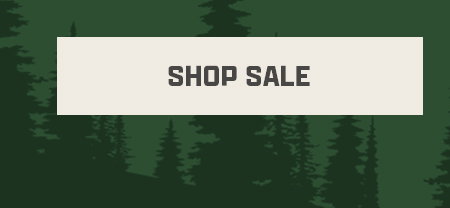 Shop sale text centered on a light rectangle with dark green forest background. No visible buttons.