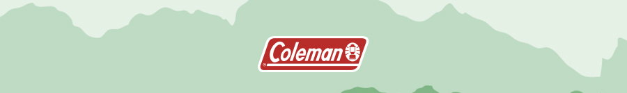 Coleman logo centered on a green background with abstract mountain shapes.