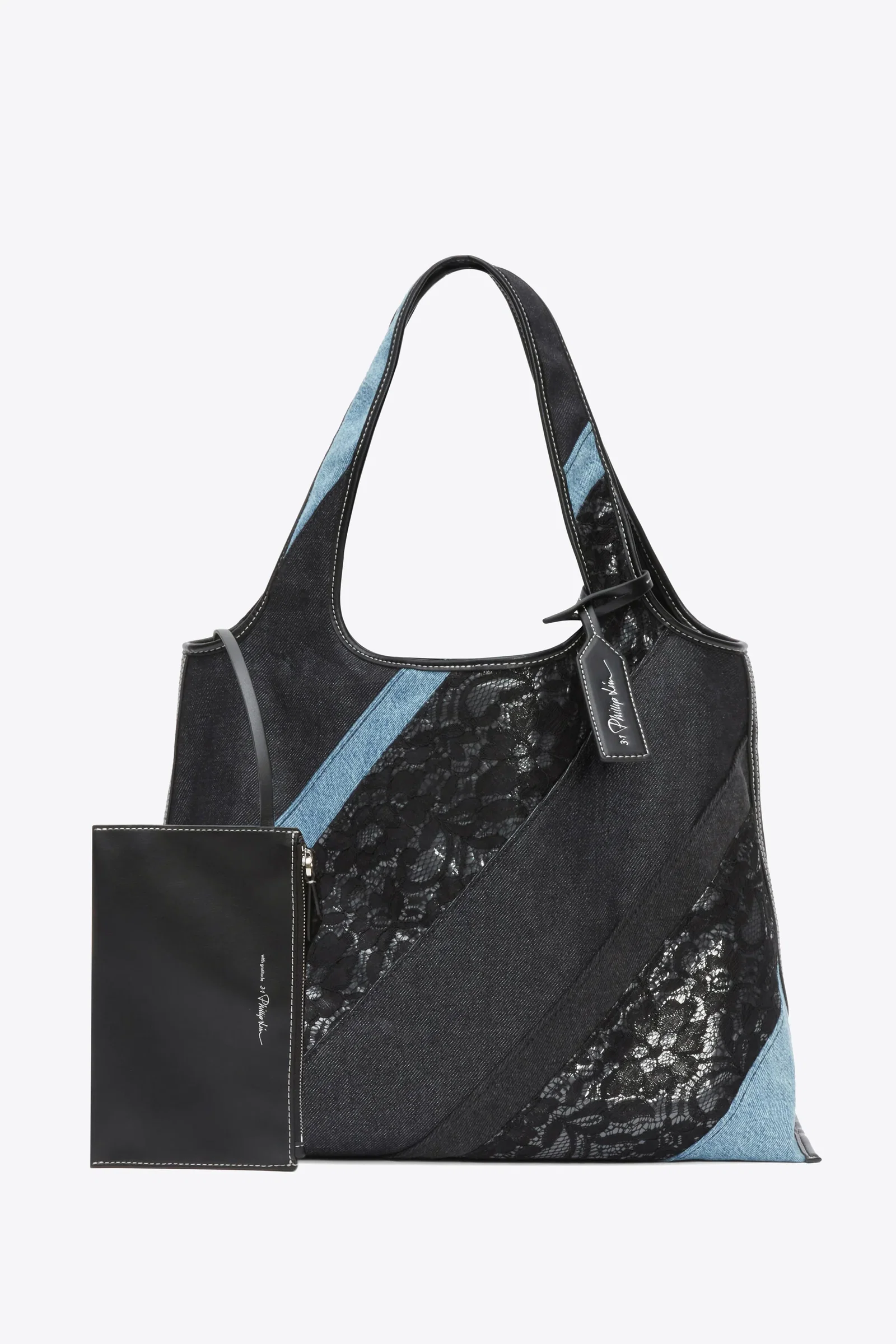Image of Lace Patchwork Denim Market Tote
