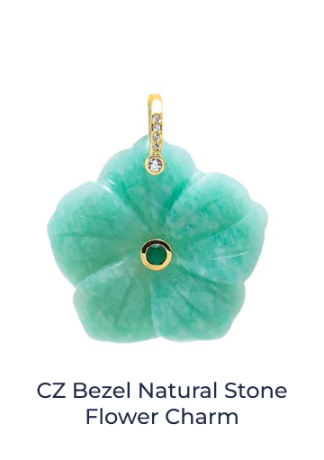 CZ Bezel Natural Stone Flower Charm