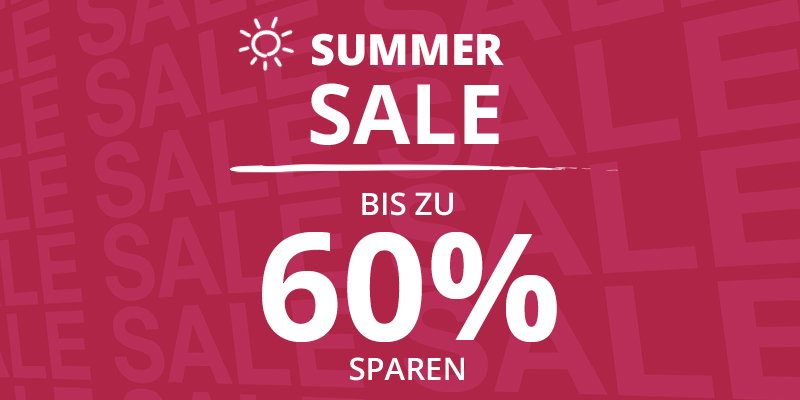 Werbebanner mit Text: Summer Sale, bis zu 60% sparen, nur solange der Vorrat reicht.