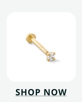 Single gold flat back stud with solo, prong set round brilliant diamond. Click here to shop now