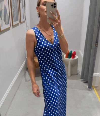Tina Navy Spot Slip Dress