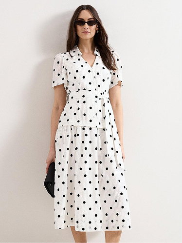 Adele Black and Ivory Spot Textured Swing Dress