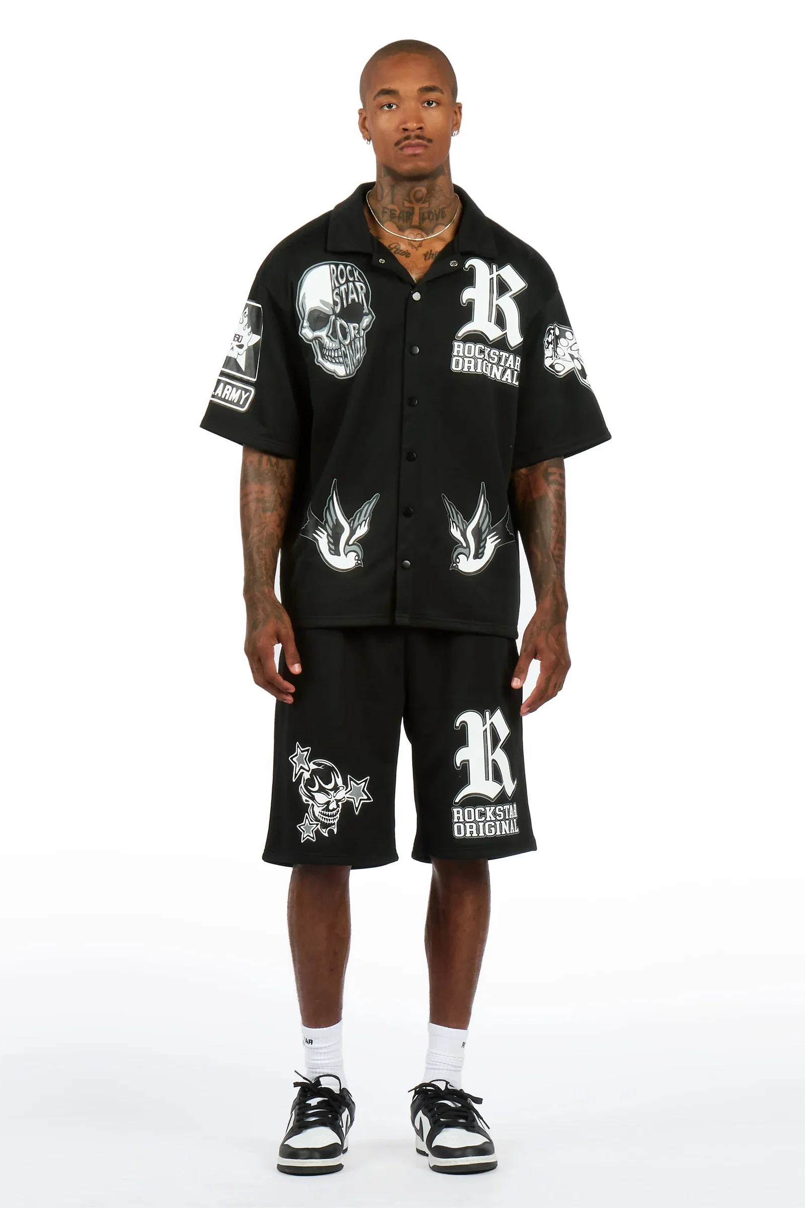 Image of Vidar Black Button Down T-Shirt/Short Set