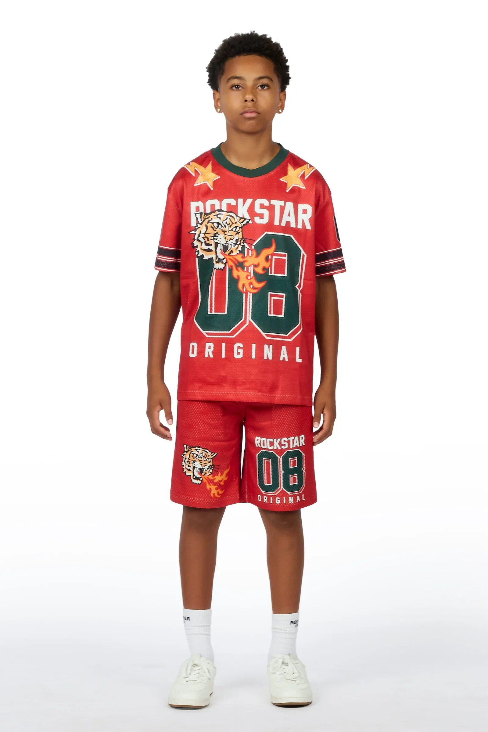 Image of Boys Flamming Tiger Red T-Shirt/Short Set