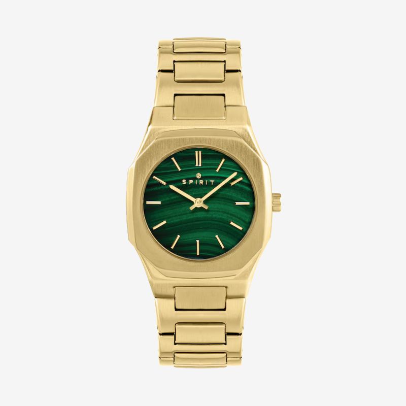 Spirit Women's Green Malachite Printed Dial & Gold Tone Stainless Steel Bracelet Watch