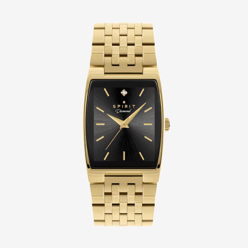 Spirit Men's Diamond Black Dial Gold-Tone Stainless Steel Bracelet Watch
