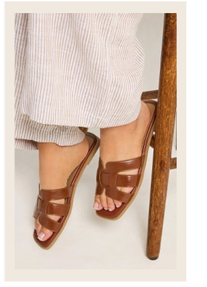 Yours Brown Cut Out Mule Sandals In Wide E Fit