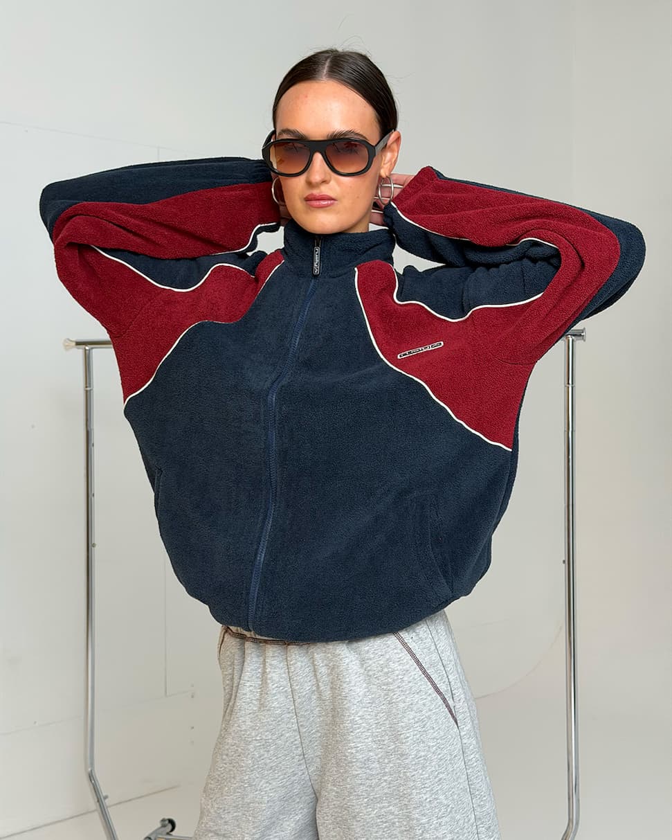 Two Tides Zip Through Sherpa Fleece in Navy & Red