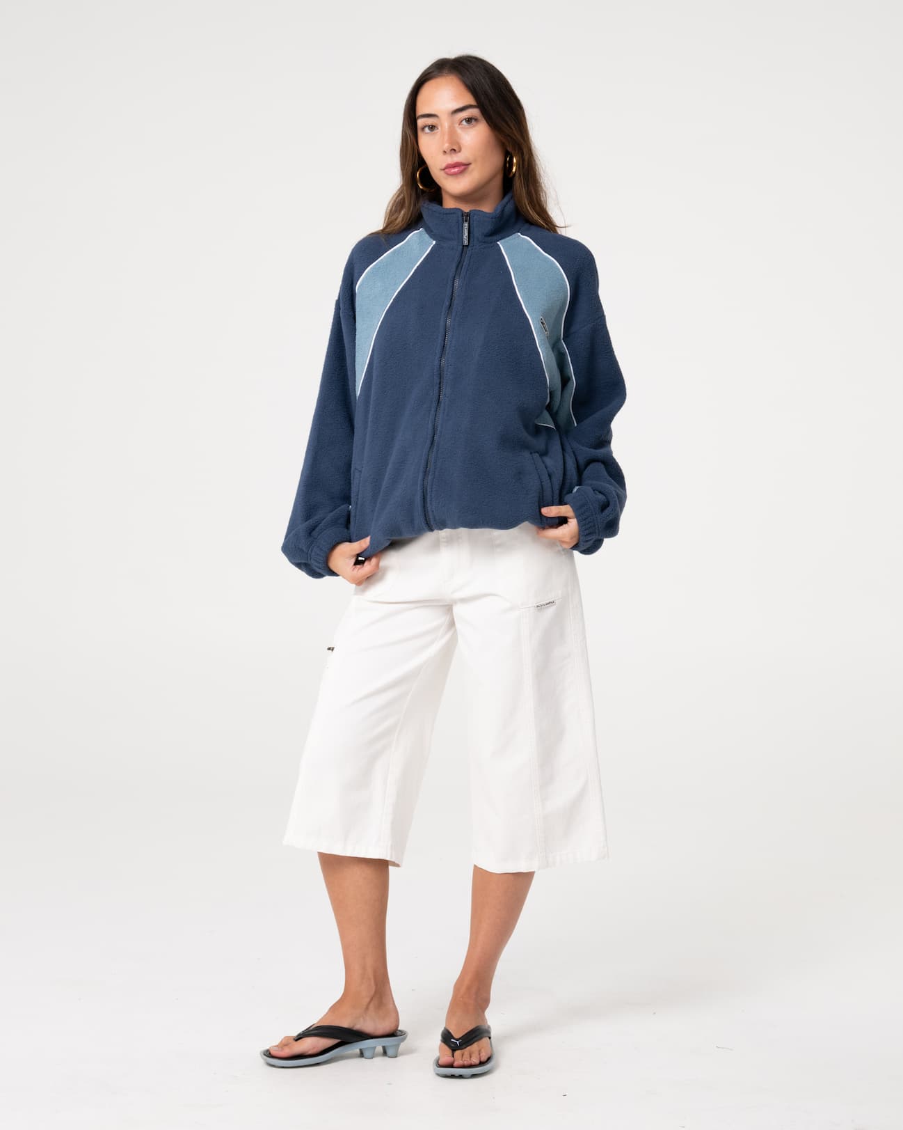 Two Tides Zip Through Sherpa Fleece in Atlantic Blue
