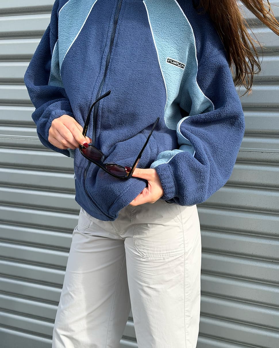 Two Tides Zip Through Sherpa Fleece in Atlantic Blue