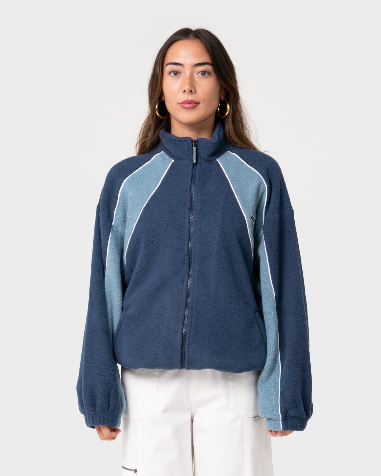 Two Tides Zip Through Sherpa Fleece in Atlantic Blue