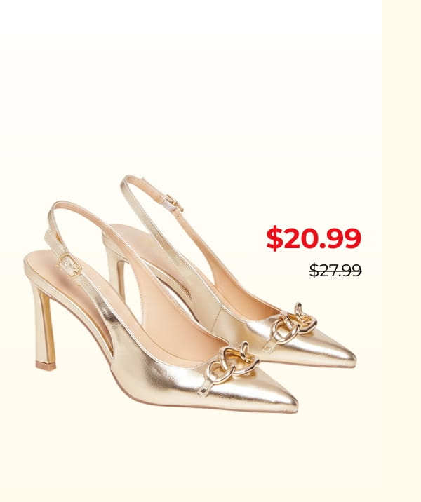Shop Pointed Toe Slingback Pumps with Chain Detail