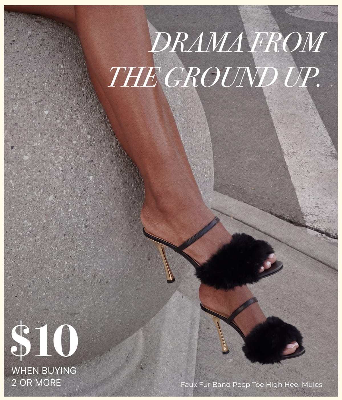Shop Faux Fur Band Peep Toe High Heel Mules