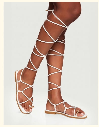 Shop Metallic Toe Loop Lace Up Strappy Gladiator Sandals