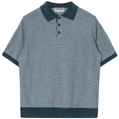 Pittari Microstripe Short Sleeve Polo - Teal/Ecru