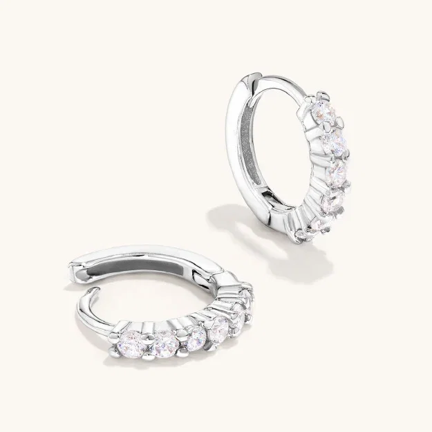 Cubic Zirconia Hoop Earrings in Sterling Silver 