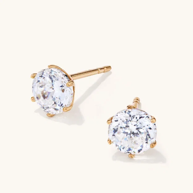 Round Cubic Zirconia Studs in 18kt Gold Plated Sterling Silver