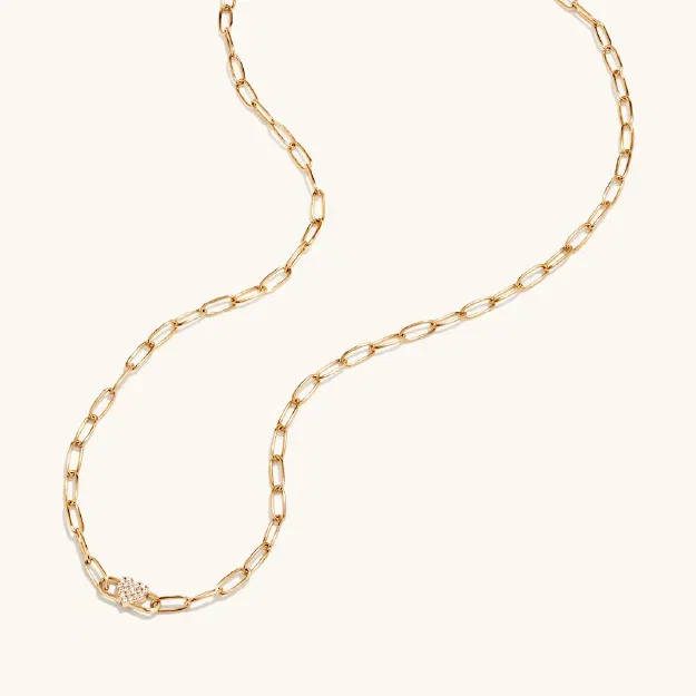 Cubic Zirconia Heart Paperclip Necklace in 18kt Gold Plated Sterling Silver