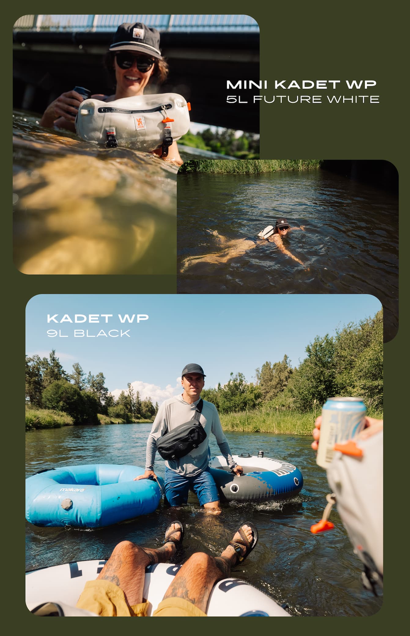 The waterproof Mini Kadet in white and the waterproof Kadet in black.