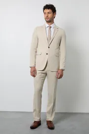 Beige Tailored Fit Suit Trousers