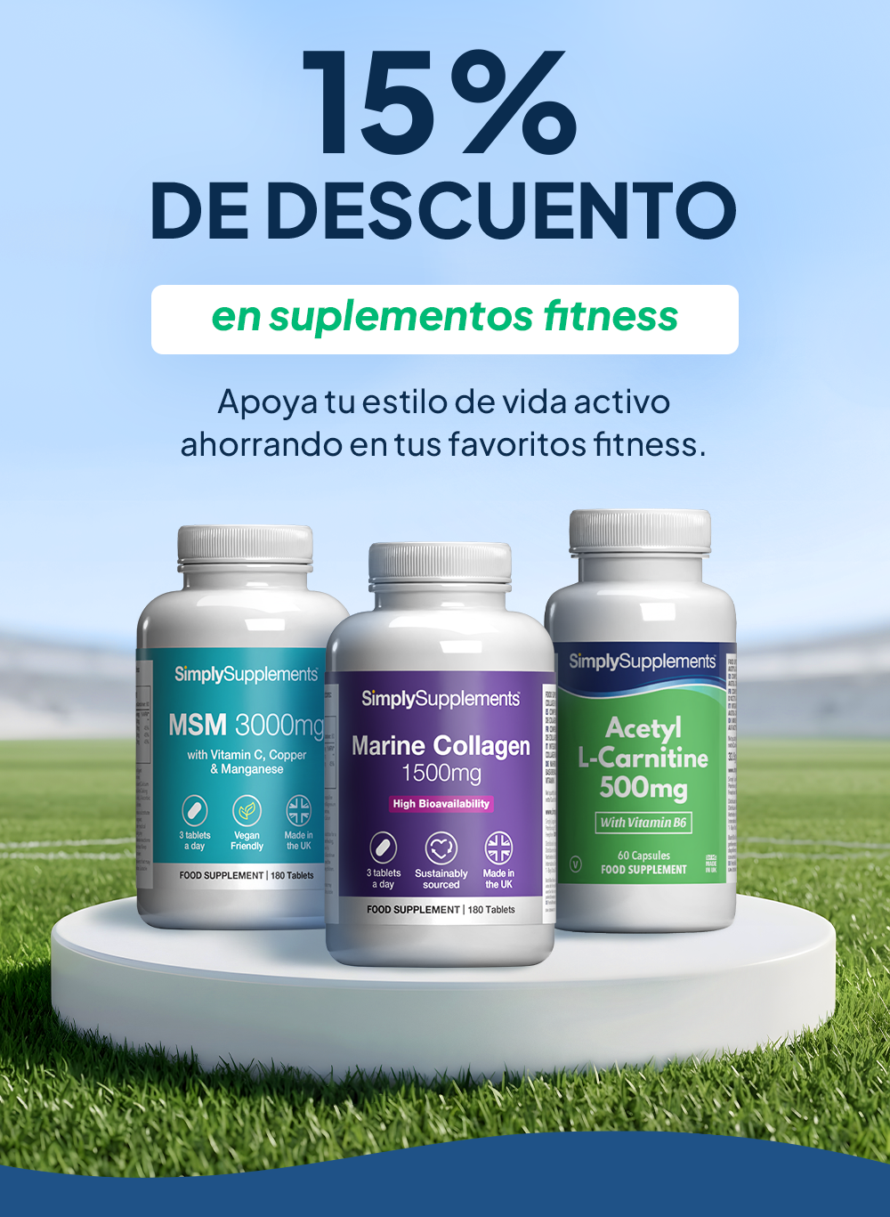 15% de decuento en suplementos fitness apoya tu estilo de vida activo ahorrando en tus favoritos fitness