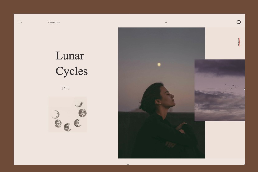 Page of The Brave Life book showing Lunar Cycles