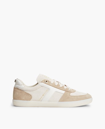 Suede Mixed Texture Enamel Flag Trainers