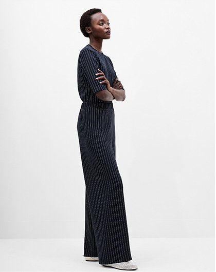 Regina Jersey Pinstripe Wide Leg Trousers